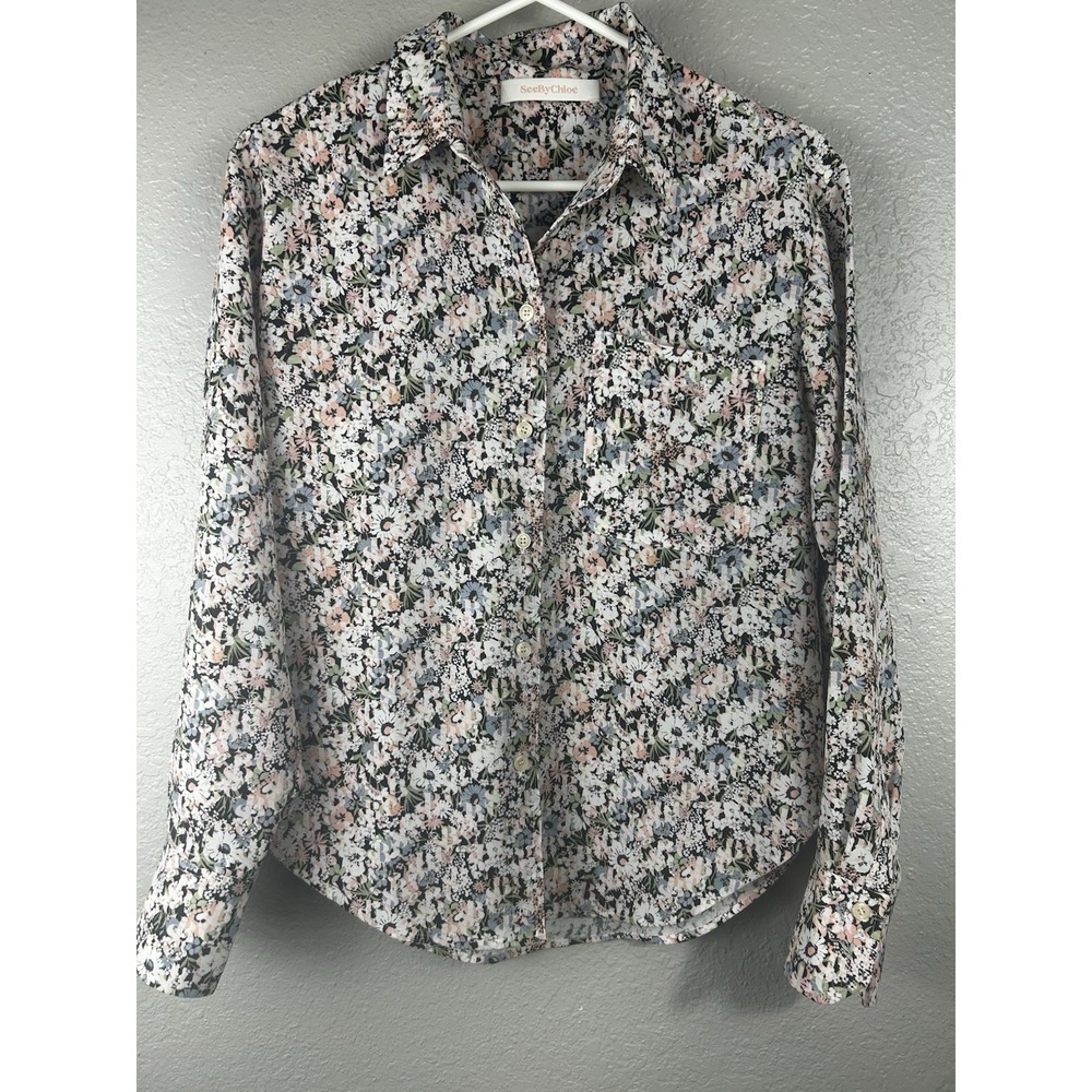 See by Chloe Colorful Floral Print Button Up Long Sleeve Career Designer Small